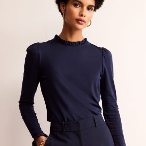 Supersoft Frill Detail Top-Navy