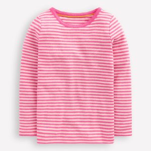 Long Sleeve Pointelle Top-Sorbet Pink Stripe