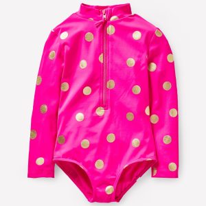 Long-Sleeved Swimsuit-Fuchsia Pink, Gold Foil Spot