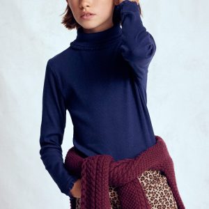 Ribbed Roll Neck Top-College Navy