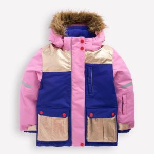 All-weather Waterproof Coat-Pink Metallic Colourblock