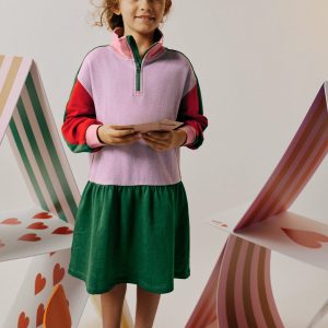 Half Zip Sweat Dress-Colour Block Marl