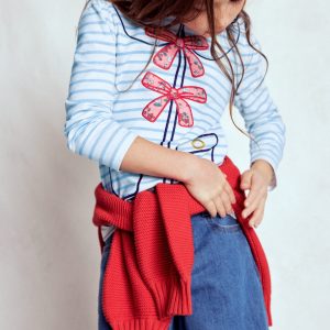 Puff Sleeve Appliqué T-shirt-Soft Ivory/Glacier Blue