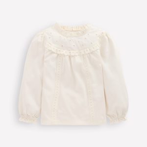 Jersey Heart Broderie Top-Soft Ivory