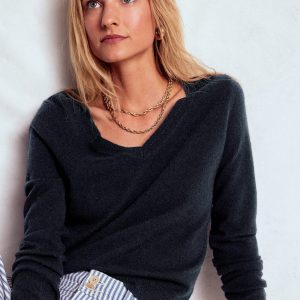 Eva Cashmere V-Neck Sweater-Navy