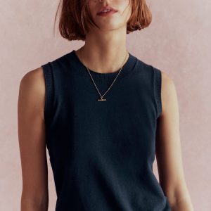 Emilia Cotton Crew Neck Vest-Navy