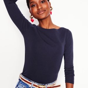 Essential Boat-Neck Jersey Top-Navy