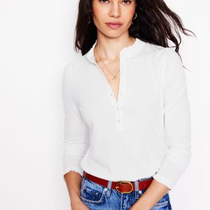 Supersoft Frill Henley Top-White