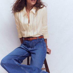 Trim Detail Jersey Shirt-Ivory