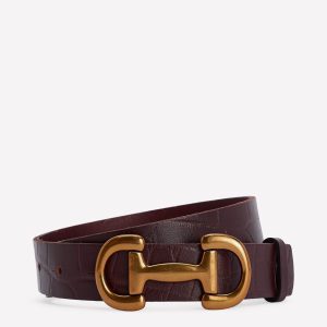 Iris Snaffle-Trim Leather Belt-Croc