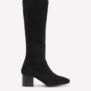 Block Heel Stretch Boots-Black