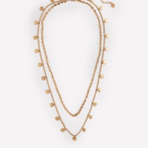 Hammered Disk Layered Necklace-Gold Colour