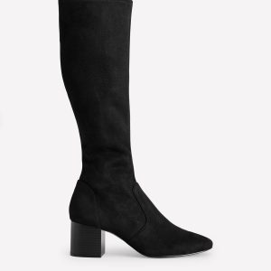 Stretch Knee Heel Boots-Black
