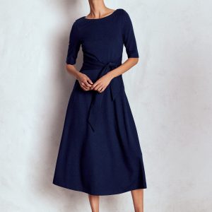 Mathilde Tie Waist Ponte Dress-Navy