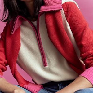 Lucy Half-zip Sweater-Warm Ivory, Red