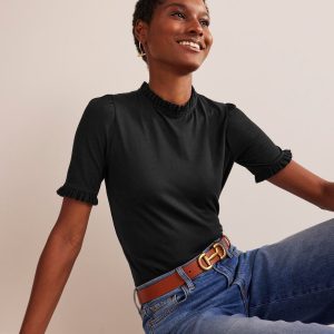 Supersoft Frill Detail T-shirt-Black