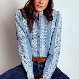 Savannah Broderie Top-Chambray