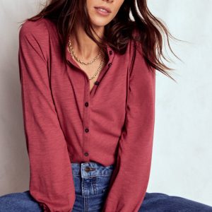 Effie Smocked Detail Shirt-Earth Red