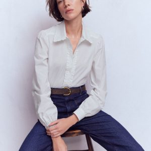 Cara Cotton Shirt-White Ruffle