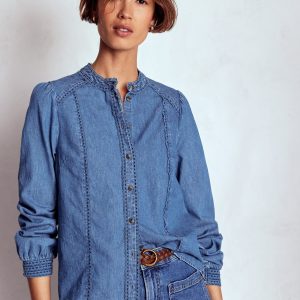 Rhea Trim Insert Denim Top-Light Vintage