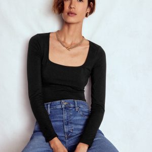 Double Layer Square Neck Top-Black