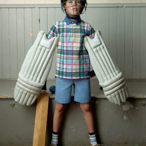 Piqu?? Polo Shirt-Ivory. Pink & Green Madras