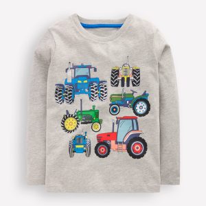 Long Sleeve Printed T-shirt-Grey Marl Tractor