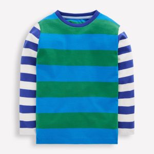 Long Sleeve Hotchpotch T-shirt-Blue/Green/Orange
