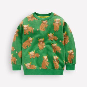 Everyday Printed Sweatshirt-Green Highland Cows