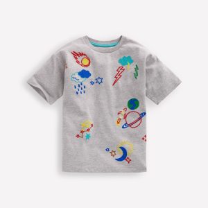 Relaxed Embroidered T-shirt-Grey Marl Space