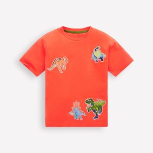 Badge T-Shirt-Coral Orange Dinos