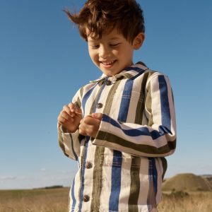 Canvas Chore Jacket-Blue and Green Stripe