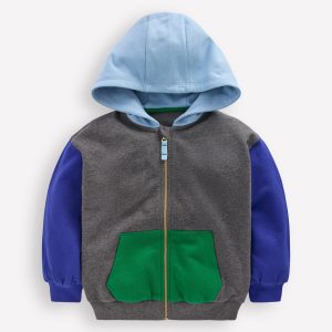 Colourblock Zip-through Hoodie-GREY MARL COLOURBLOCK