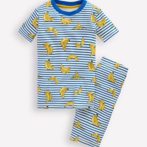 Snug Short John Pajamas-Multi Banana Stripe