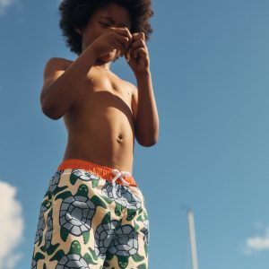 Swim Shorts-Calico White Turtles Geo