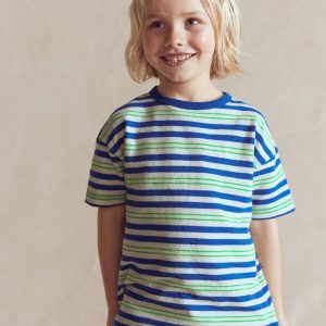 Textured Striped T-shirt-Soft Ivory / Blue / Green