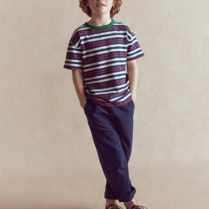 Textured Striped T-shirt-Denim Blue / Jam Red