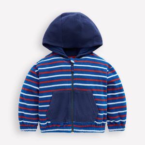 Towelling Zip-through Hoody-Blue Multi Stripe