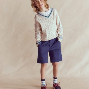 V-neck Cable Sweater-Ivory