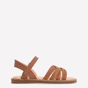 Crossed Leather Sandals-Tan
