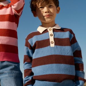 Knitted Rugby Sweater-Blue and Brown Stripe