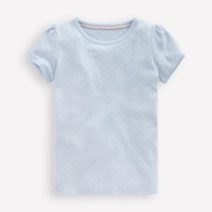 Short Sleeve Pointelle Top-Blue