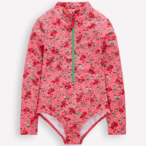 Long-Sleeved Swimsuit-Salmon Pink Meadow Floral