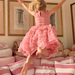 Tulle Ruffle Occasion Dress-Almond Pink