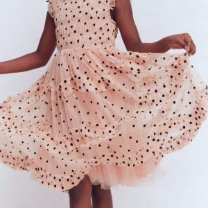 Tulle Ruffle Occasion Dress-Rose Smoke Flock Spot