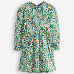 Blouson Sleeve Jersey Dress-Kingfisher Spring Flowerbed