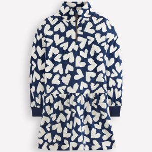 Half Zip Sweat Dress-College Navy Collage Hearts