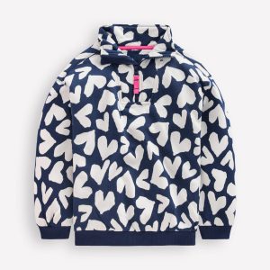 Half-zip Sweatshirt-Navy Hearts