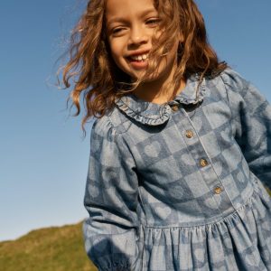 Pretty Shirt Dress-Denim Heart Stamp