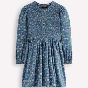 Shirred Bodice Jersey Dress-Bluejay Garden Flower